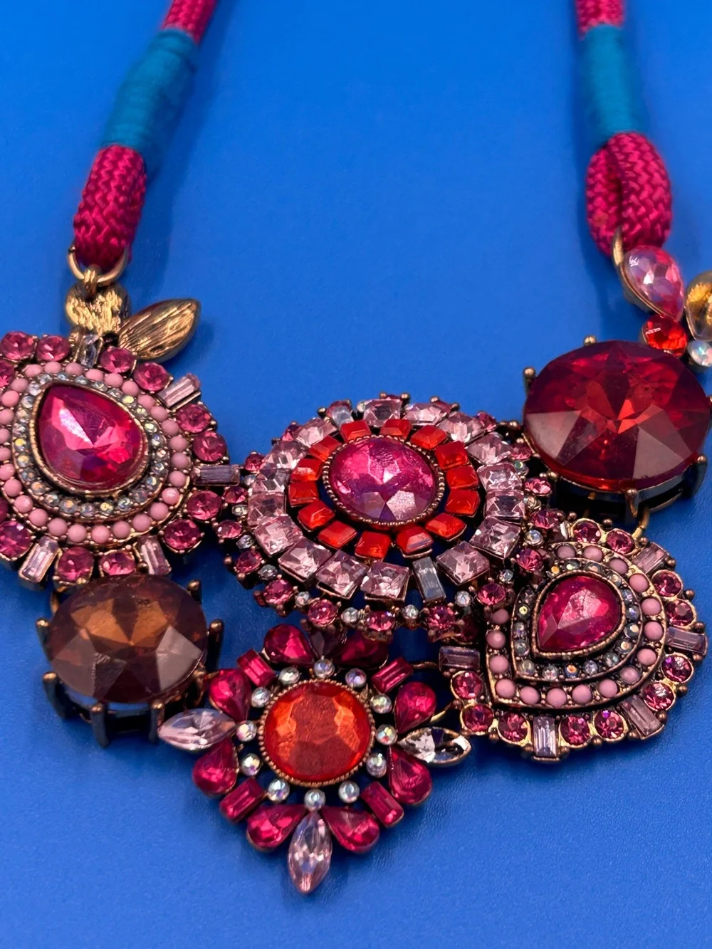 Statement Rhinestone Bib Necklace Pink Red Boho Glam Betsey Style Sparkle”